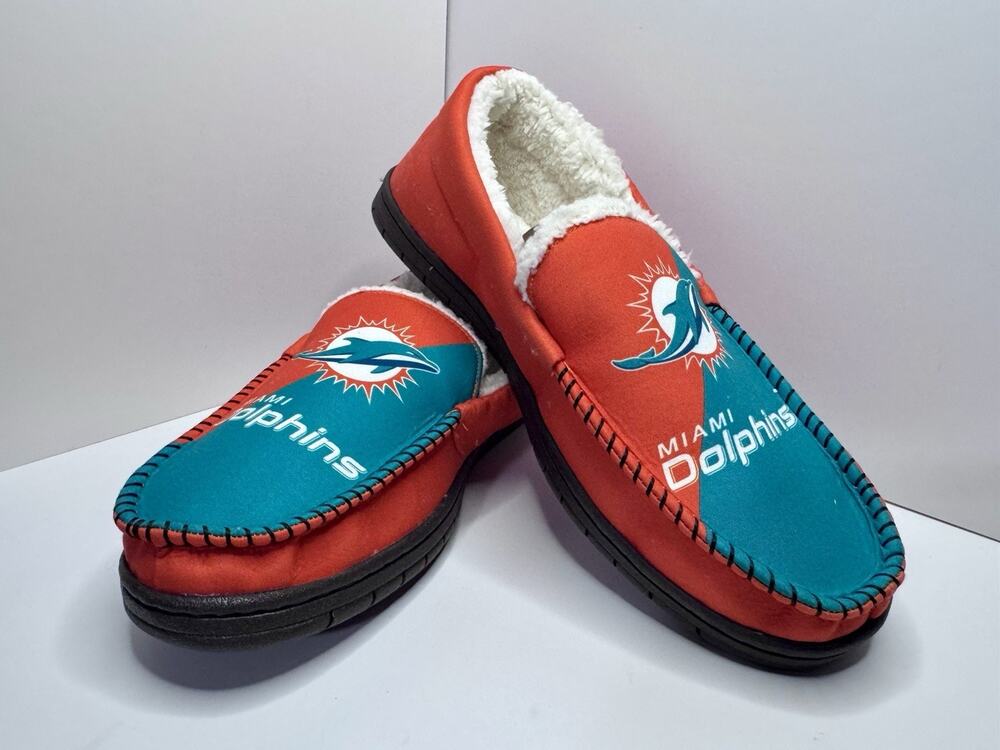 Foco Miami Dolphins Mens Size S 7/8 Slippers, House Shoes, Runs Small No Box